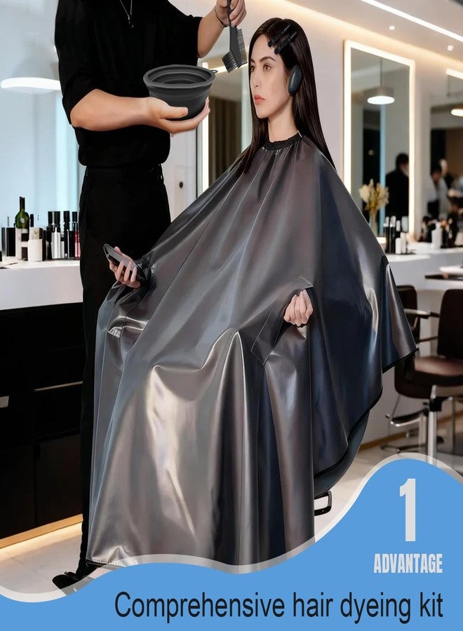 EHERDM Hair Dye Cape and Dye Tool Set Hairdressing Clothes Cover Dyeing Kit with Bowl Combs Earmuffs and Clips Barber Coloring Cape (Gray) - Image 2